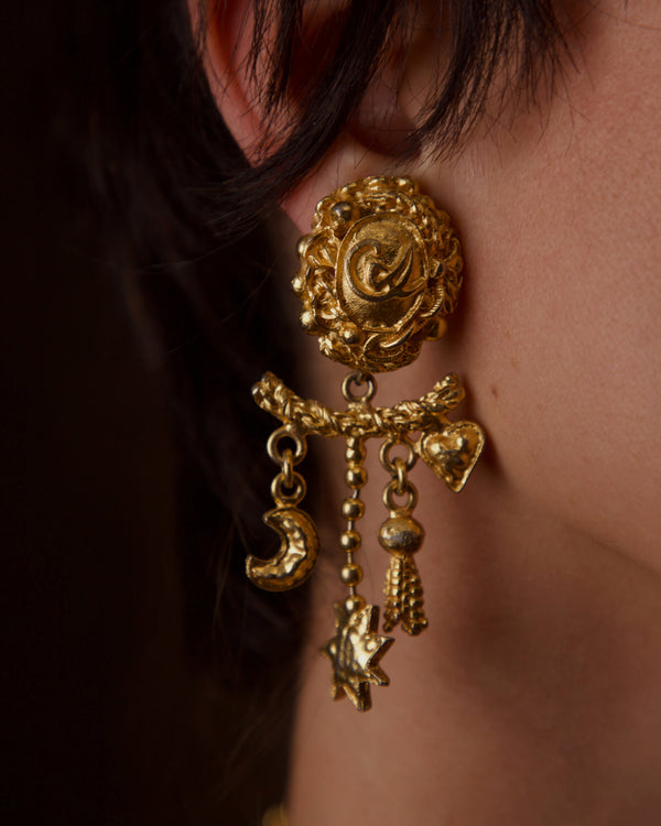 VINTAGE CHRISTIAN LACROIX CELESTIAL CHARM DROP EARRINGS