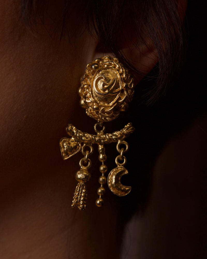 VINTAGE CHRISTIAN LACROIX CELESTIAL CHARM DROP EARRINGS