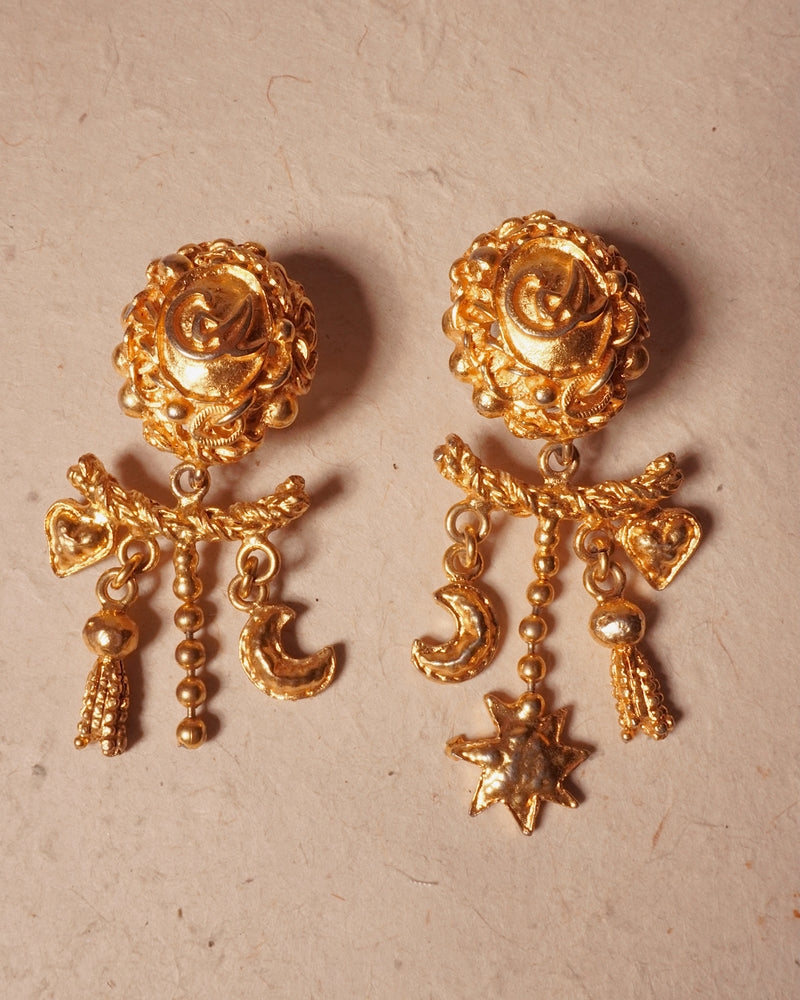 VINTAGE CHRISTIAN LACROIX CELESTIAL CHARM DROP EARRINGS