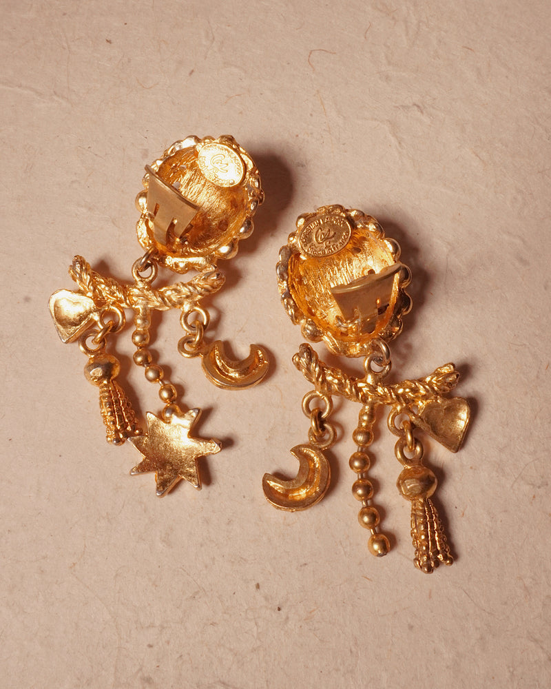 VINTAGE CHRISTIAN LACROIX CELESTIAL CHARM DROP EARRINGS