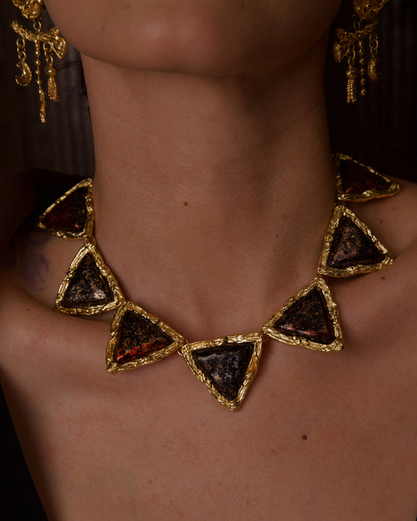 VINTAGE CHRISTIAN LACROIX GILT GOLD & RESIN STATEMENT NECKLACE