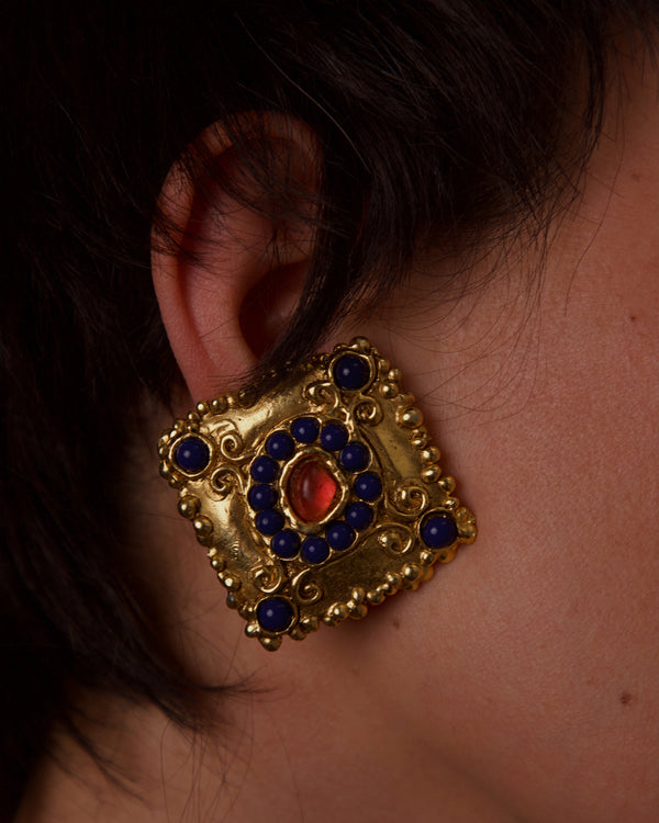 VINTAGE CHRISTIAN LACROIX RESIN & CABOCHON EARRINGS