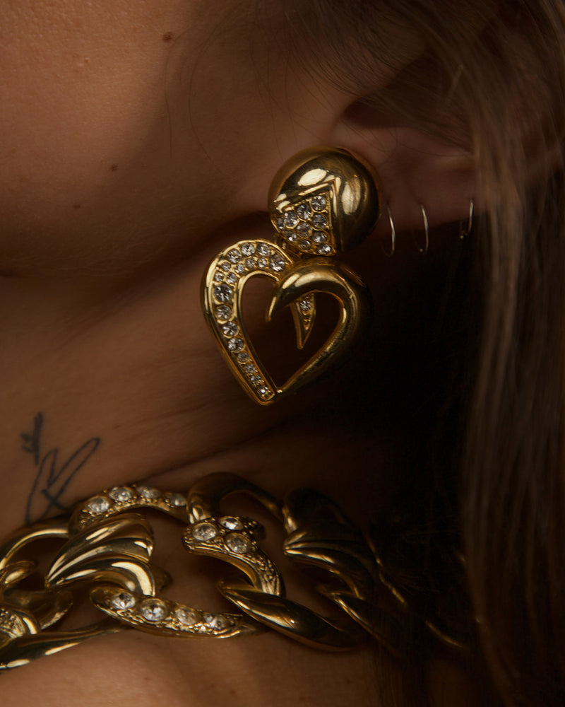 VINTAGE CHUNKY PAVE HEART DROP EARRINGS