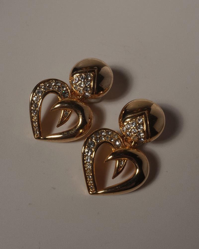 VINTAGE CHUNKY PAVE HEART DROP EARRINGS