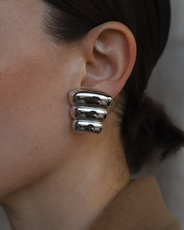 Vintage Chunky Ribbed Silver Clip Ons