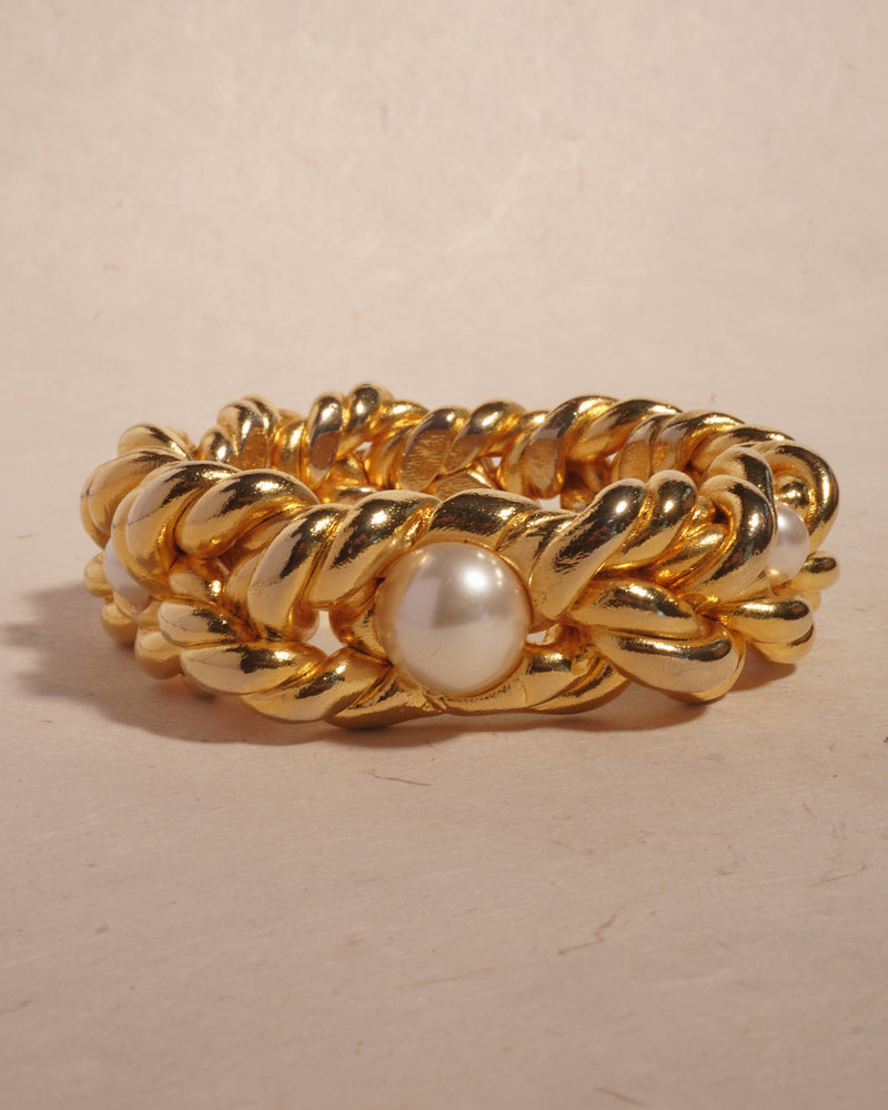 VINTAGE CHUNKY ROPED PEARL CAB BANGLE