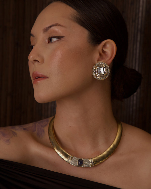 VINTAGE CRAFT OVERSIZED RHINESTONE BUTTON CLIP ONS