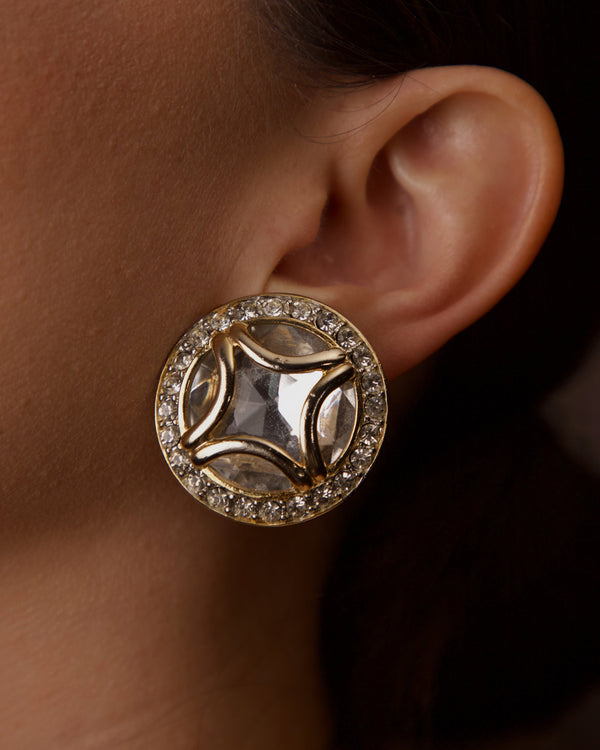 VINTAGE CRAFT OVERSIZED RHINESTONE BUTTON CLIP ONS