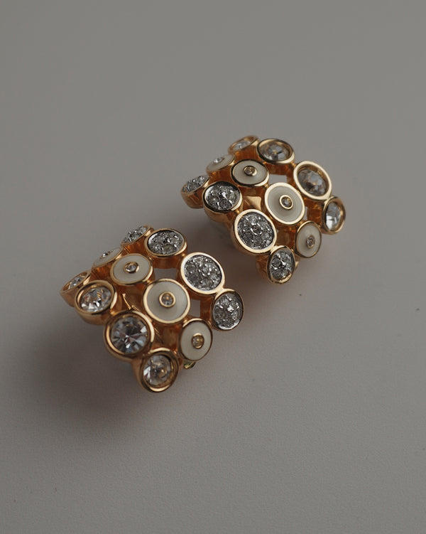 VINTAGE CREAM ENAMEL CZ CLIP ONS