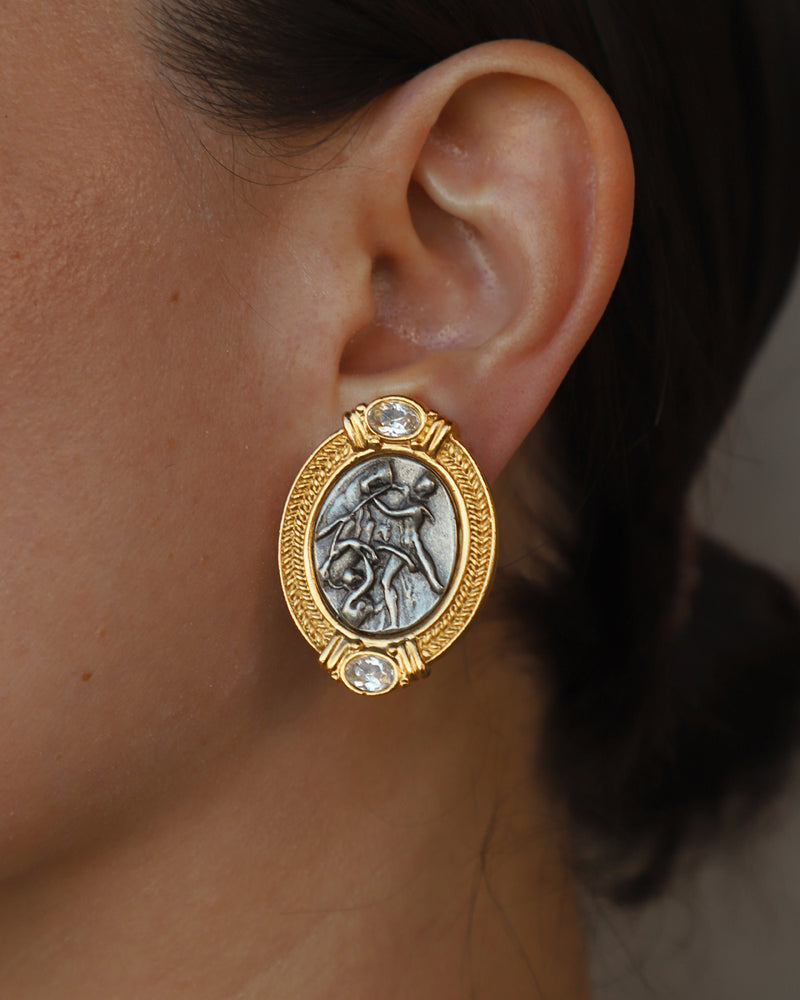 Vintage Dancing Roman Coin Earrings