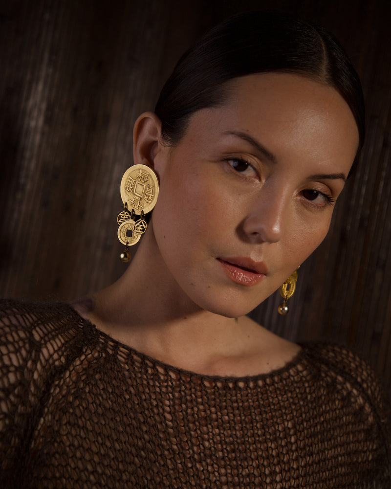 Vintage Dauplaise Chinese Coin Drop Earrings