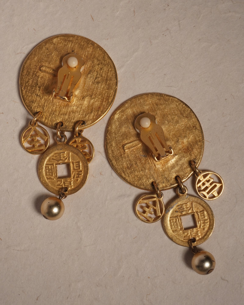 Vintage Dauplaise Chinese Coin Drop Earrings