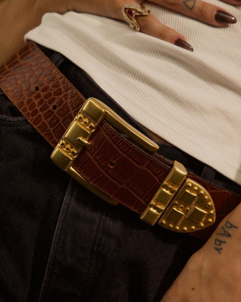 VINTAGE DB MATTE GOLD BUCKLE BROWN BELT