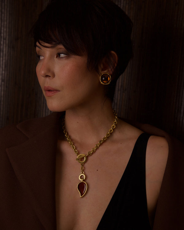 VINTAGE DOLCE VITA AMBER CABOCHON CLIP ONS