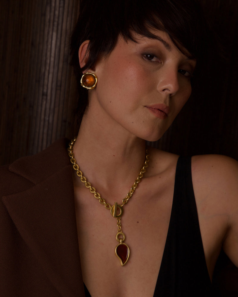 VINTAGE DOLCE VITA AMBER CABOCHON CLIP ONS