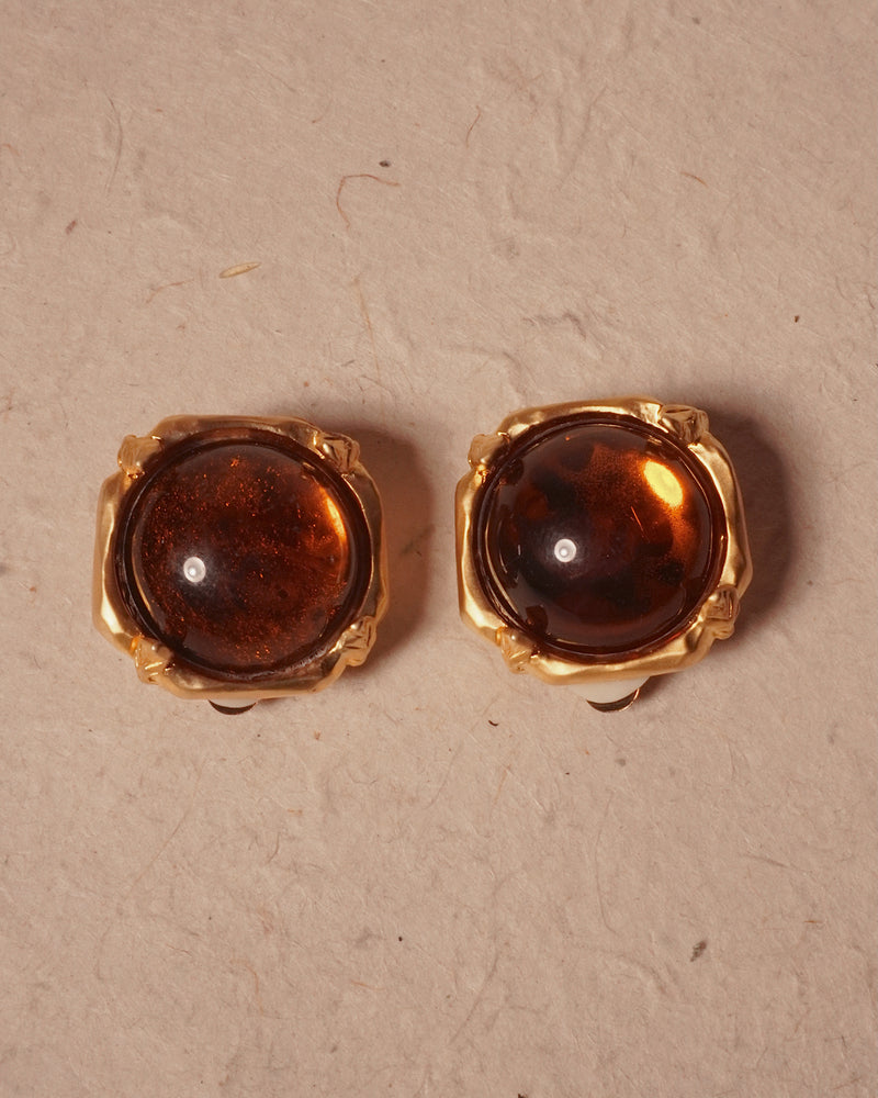 VINTAGE DOLCE VITA AMBER CABOCHON CLIP ONS