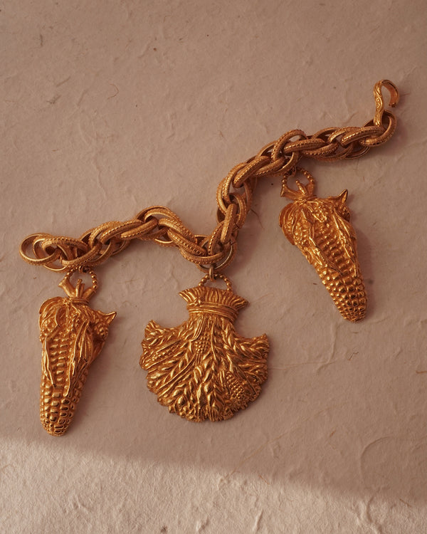 VINTAGE DOMINIQUE AURIENTIS WHEAT & CORN HARVEST CHARM BRACELET