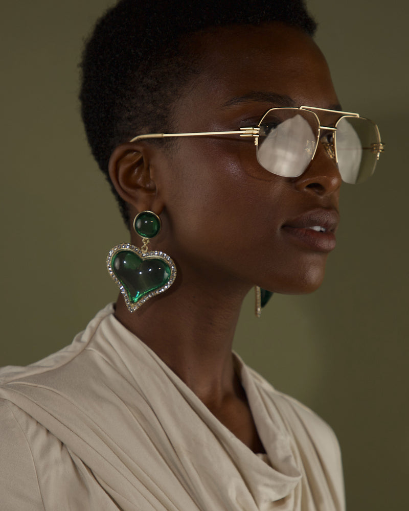 VINTAGE EMERALD BUBBLE HEART DROP EARRINGS