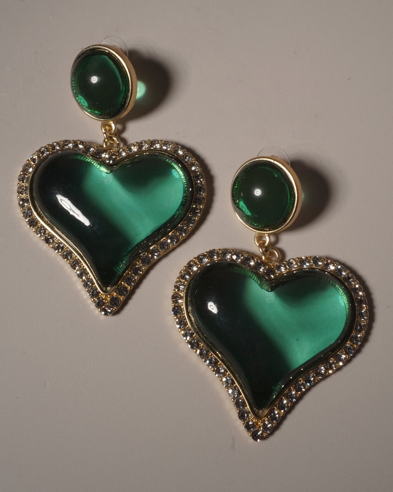 VINTAGE EMERALD BUBBLE HEART DROP EARRINGS