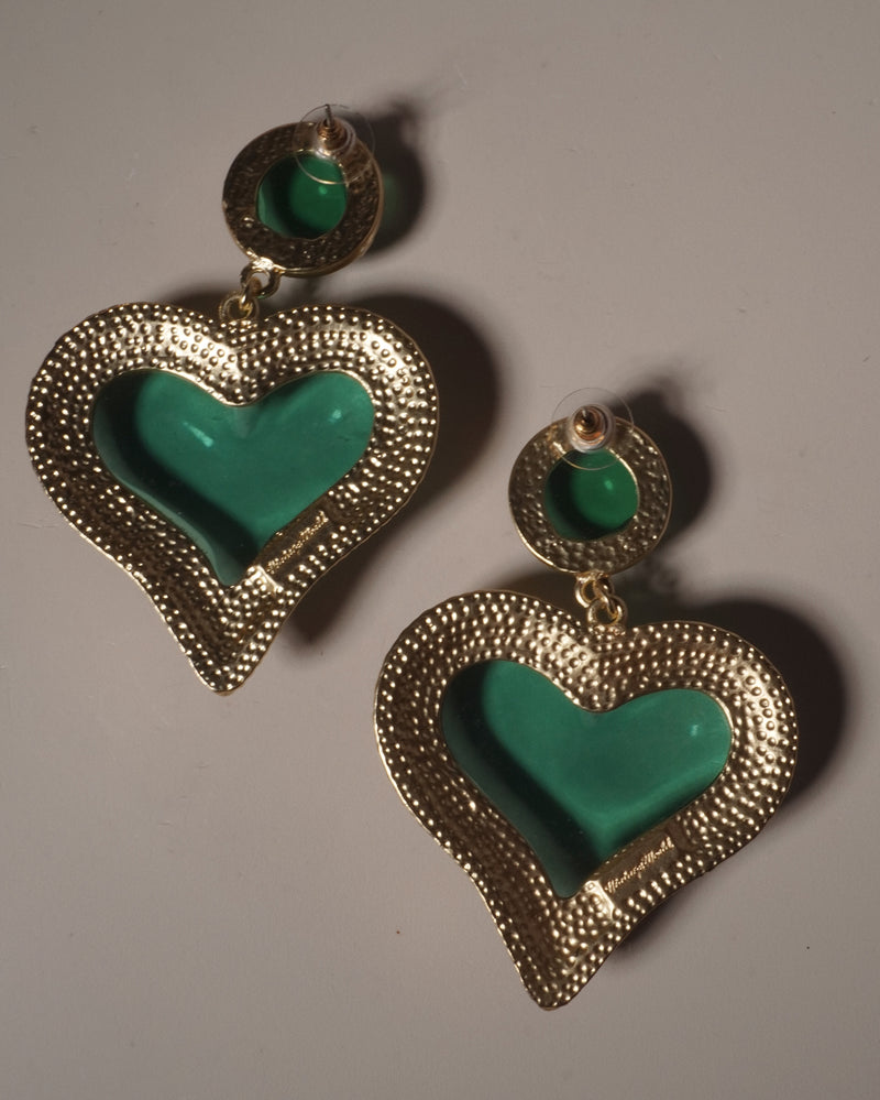 VINTAGE EMERALD BUBBLE HEART DROP EARRINGS