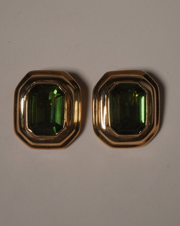 Vintage Emerald Button Clip Ons