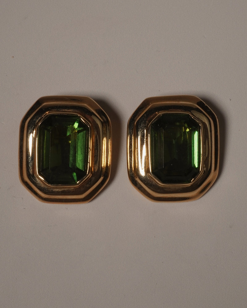 Vintage Emerald Button Clip Ons