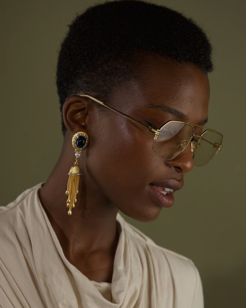 VINTAGE EMERALD CAB TASSEL DROP EARRINGS