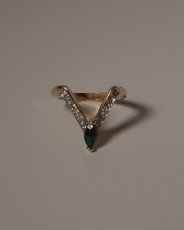 VINTAGE EMERALD CZ "V" RING