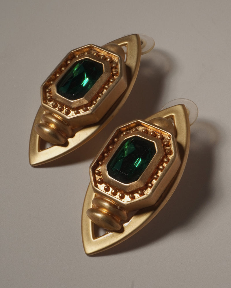 VINTAGE EMERALD ETRUSCAN STATEMENT EARRINGS