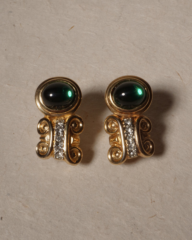 Vintage Emerald Ionic Clip Ons