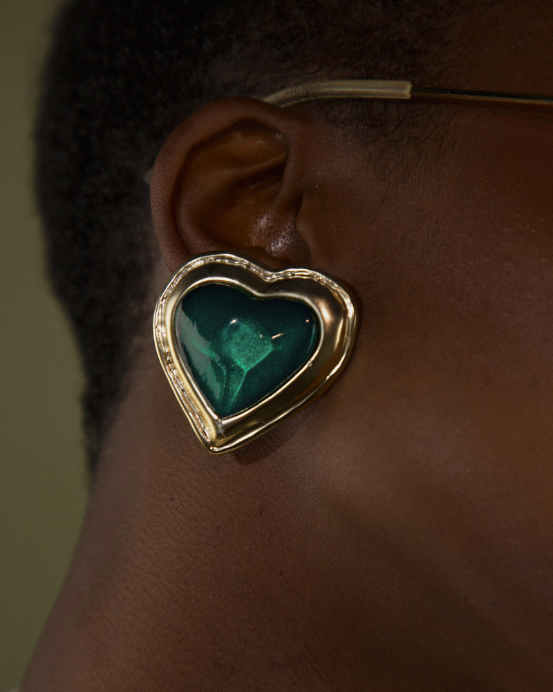 VINTAGE EMERALD LUCITE HEART CLIP ONS