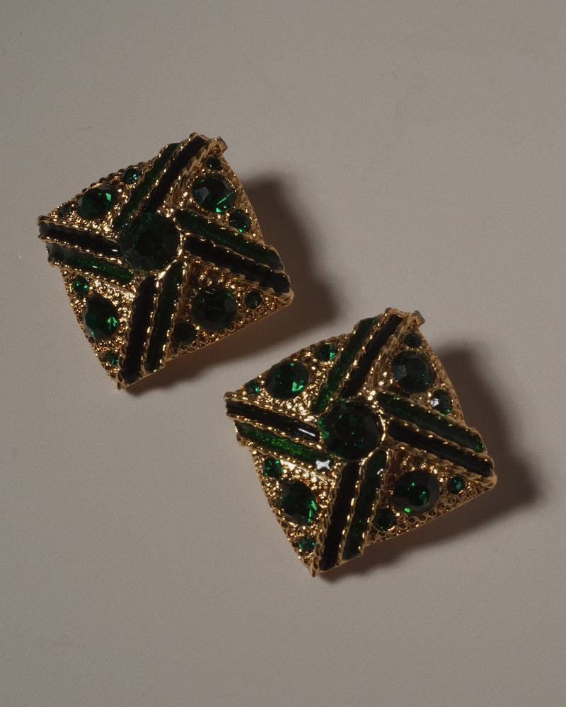 VINTAGE EMERALD RHINESTONE BUTTON CLIP ONS