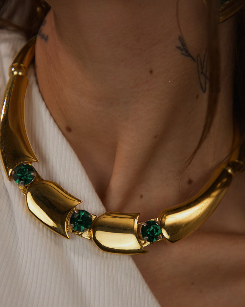 VINTAGE EMERALD RHINESTONE STATEMENT COLLAR