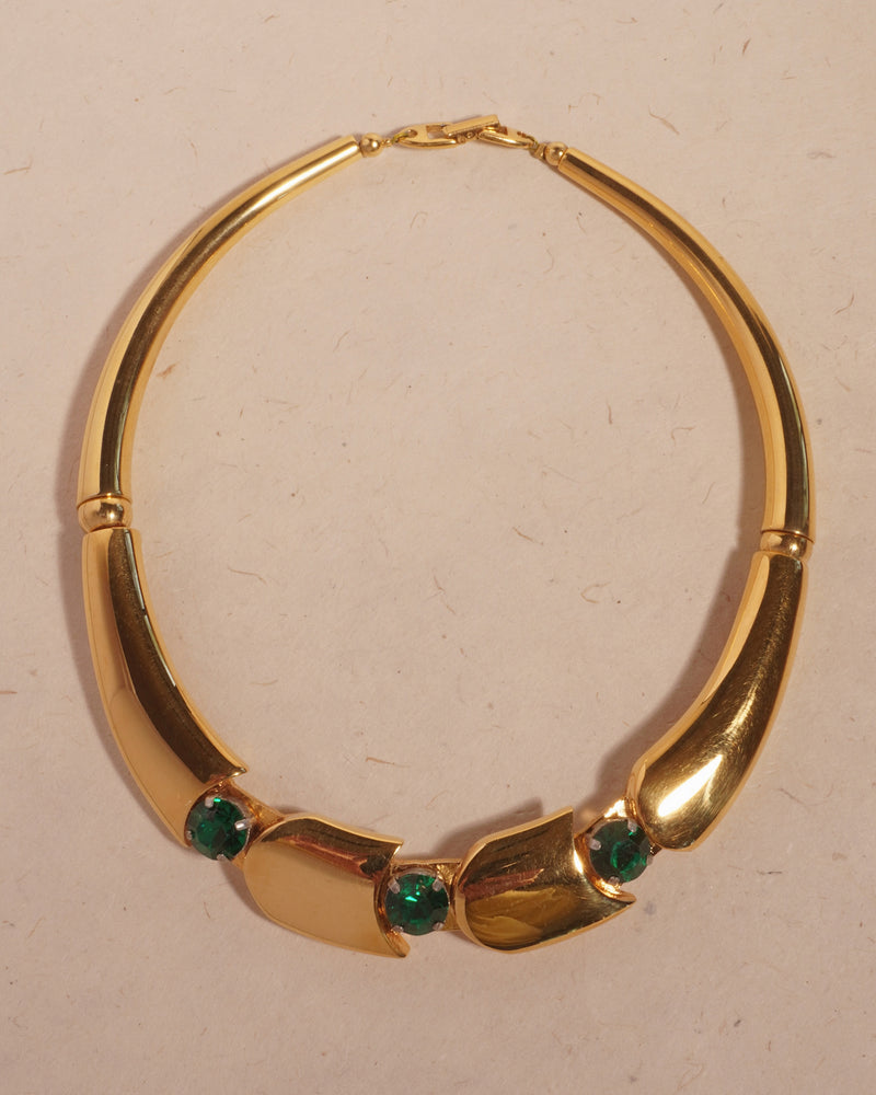 VINTAGE EMERALD RHINESTONE STATEMENT COLLAR