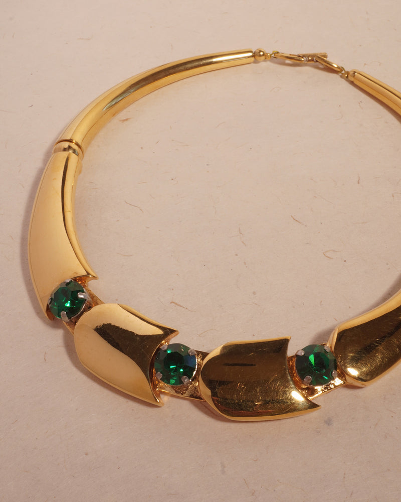 VINTAGE EMERALD RHINESTONE STATEMENT COLLAR