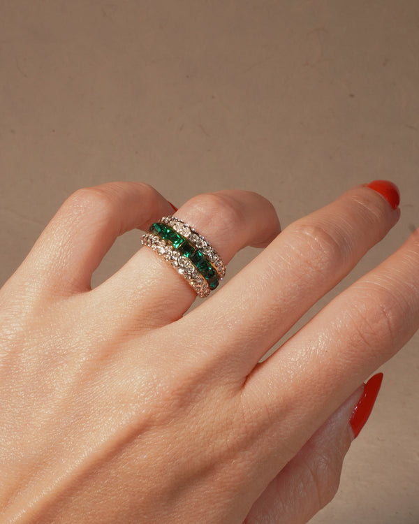 Vintage Emerald & Pavé Ring (Sz 6)