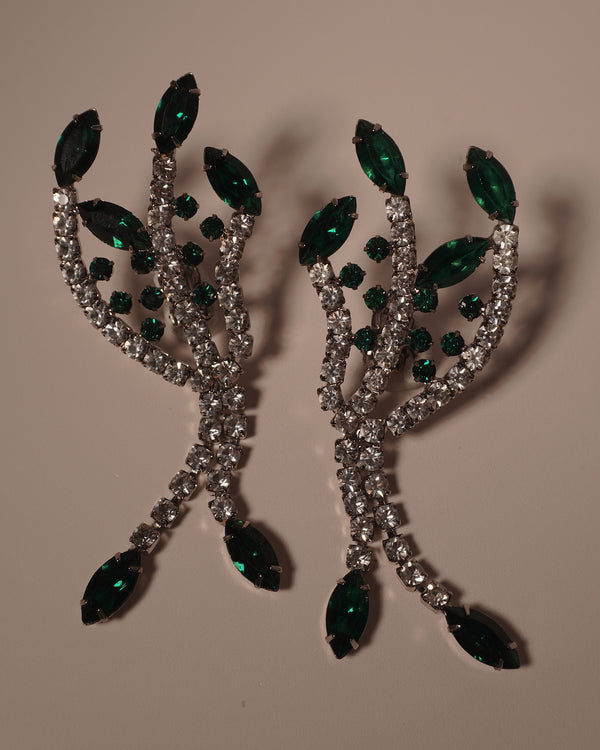 Vintage Emerald & White Rhinestone Statement Earrings