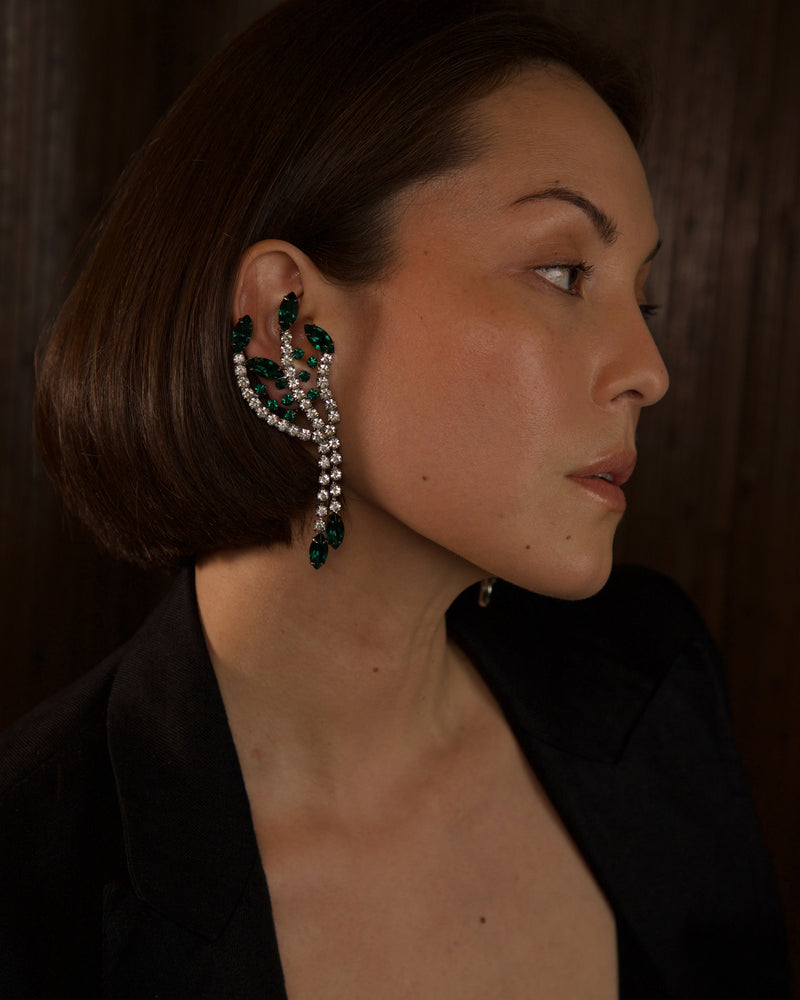 Vintage Emerald & White Rhinestone Statement Earrings
