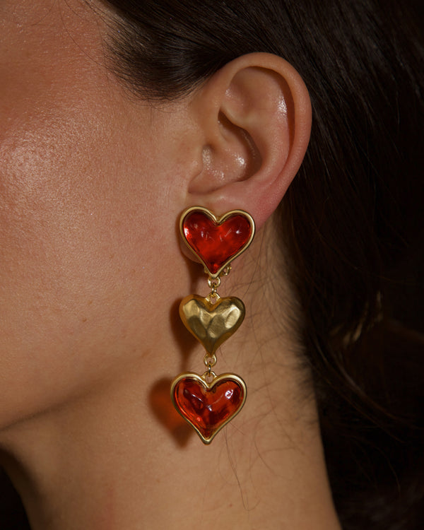 VINTAGE ESCADA LUCITE HEART DROP EARRINGS