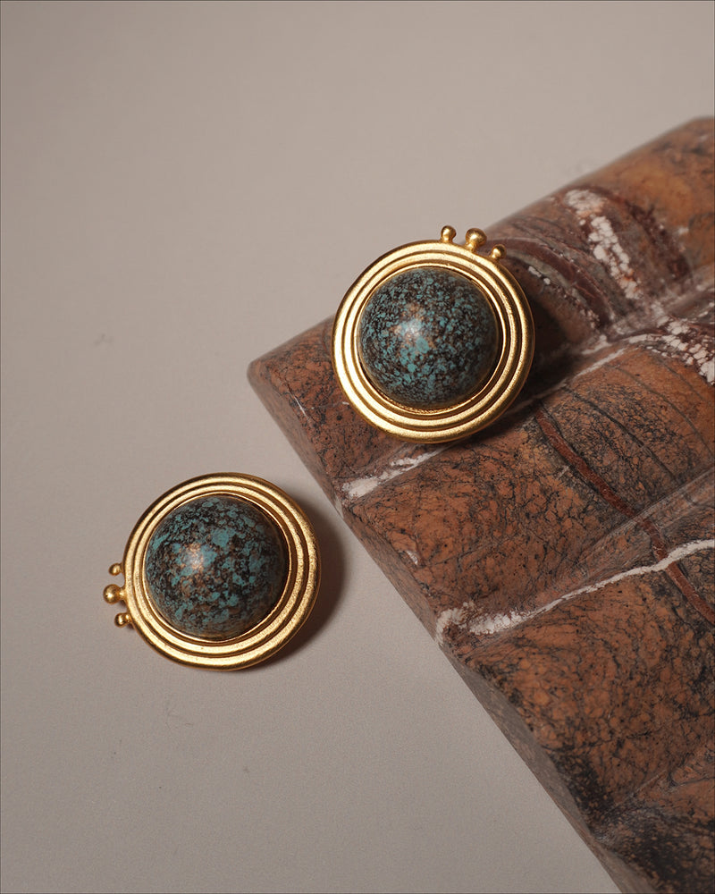 Vintage Etruscan Cabochon Earrings