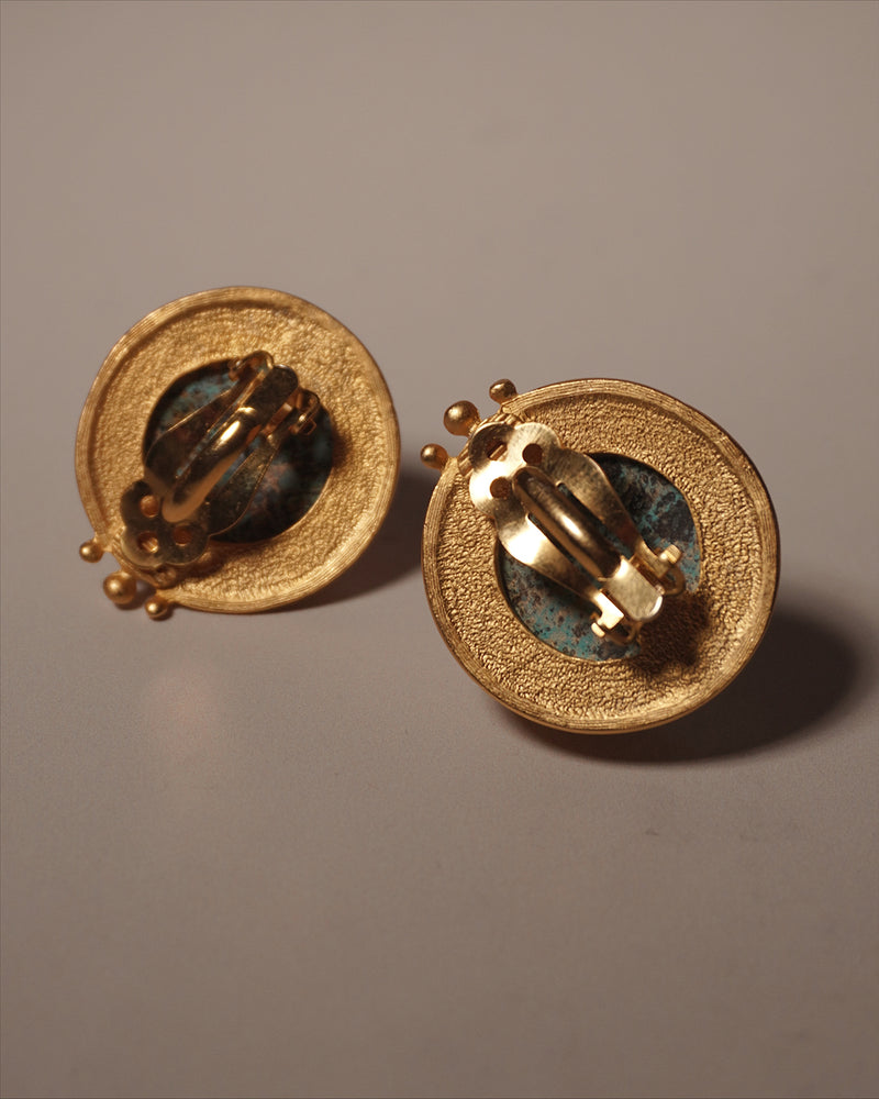 Vintage Etruscan Cabochon Earrings