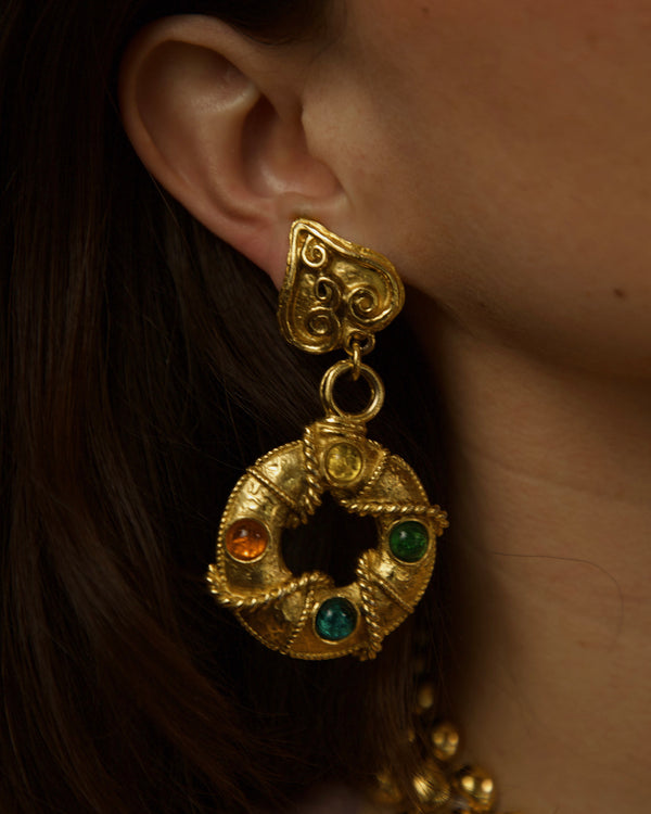 Vintage Etruscan Cabochon Statement Earrings