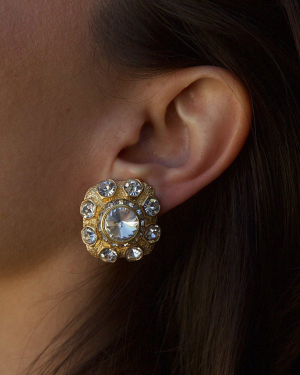 Vintage Etruscan CZ Button Clip Ons