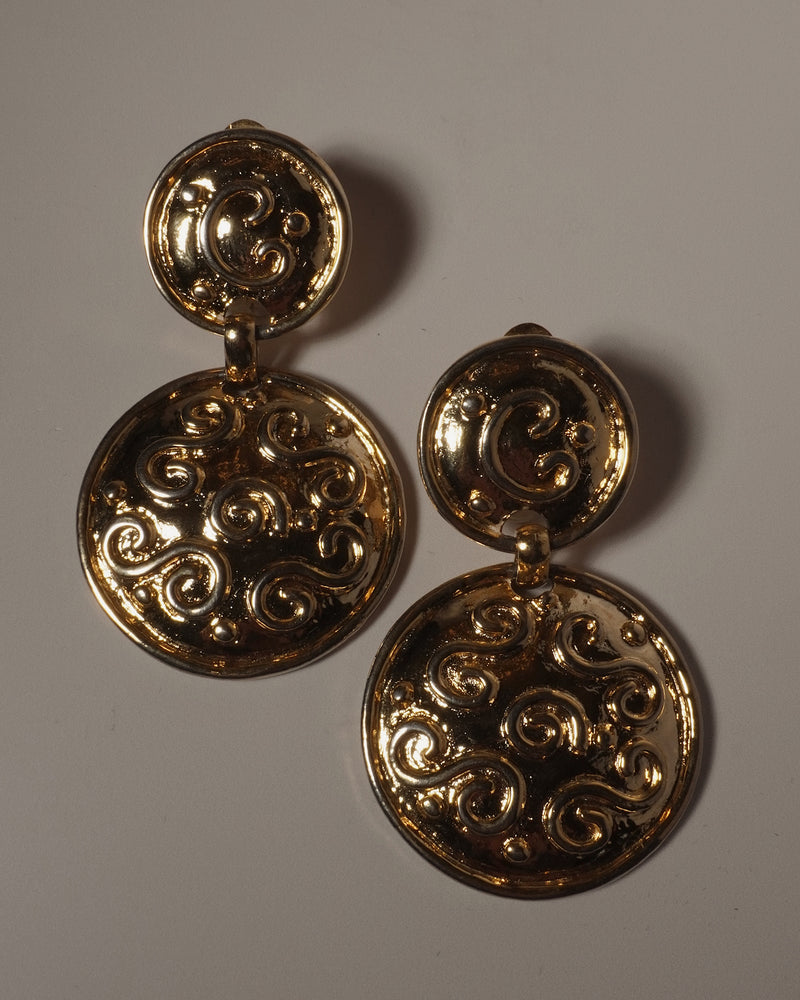 VINTAGE ETRUSCAN DBL DISC DROP EARRINGS