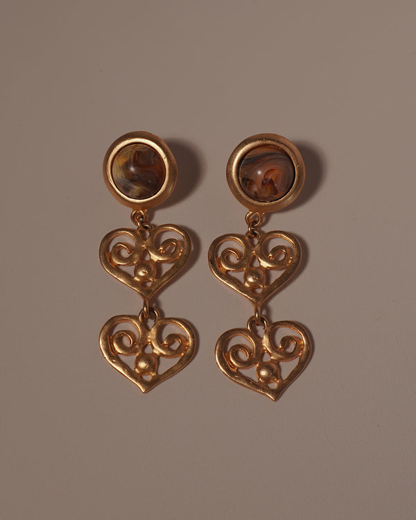Vintage Etruscan Heart Drop Earrings