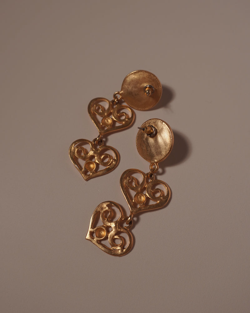 Vintage Etruscan Heart Drop Earrings