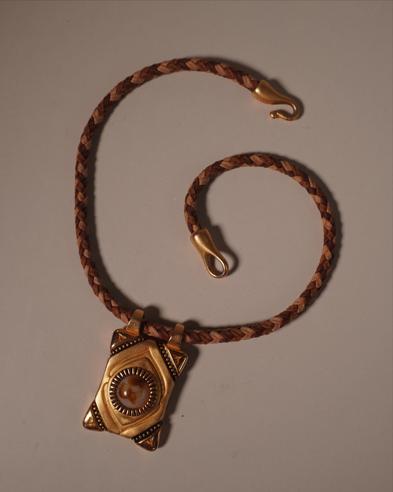 VINTAGE ETRUSCAN LEATHER NECKLACE