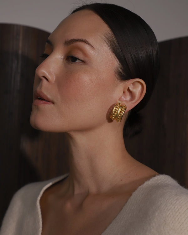 Vintage Etruscan Matte Gold Hoops