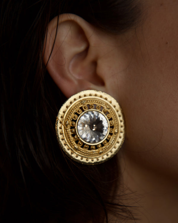 Vintage Etruscan Rivoli Medallion Clip Ons