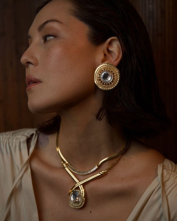 Vintage Etruscan Rivoli Medallion Clip Ons